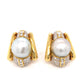 Mid Century Pearl & Diamond Earrings in 18k Yellow Gold