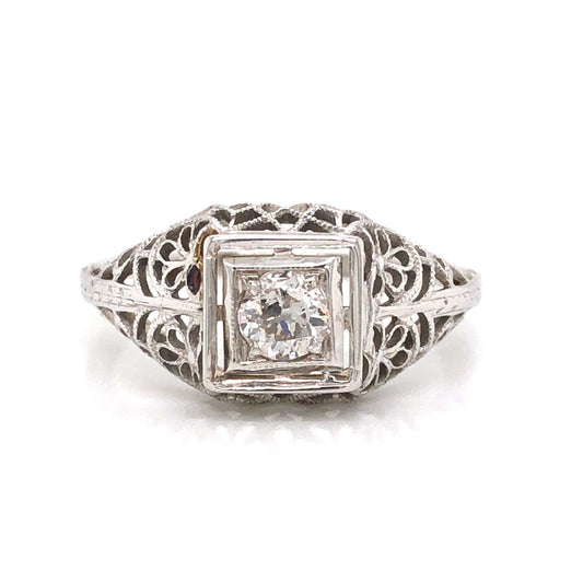 .26 Art Deco Filigree Diamond Engagement Ring in Platinum