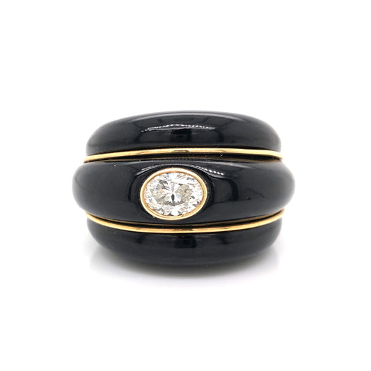 Black Jade Diamond Cocktail Ring w/ 18k Yellow Gold