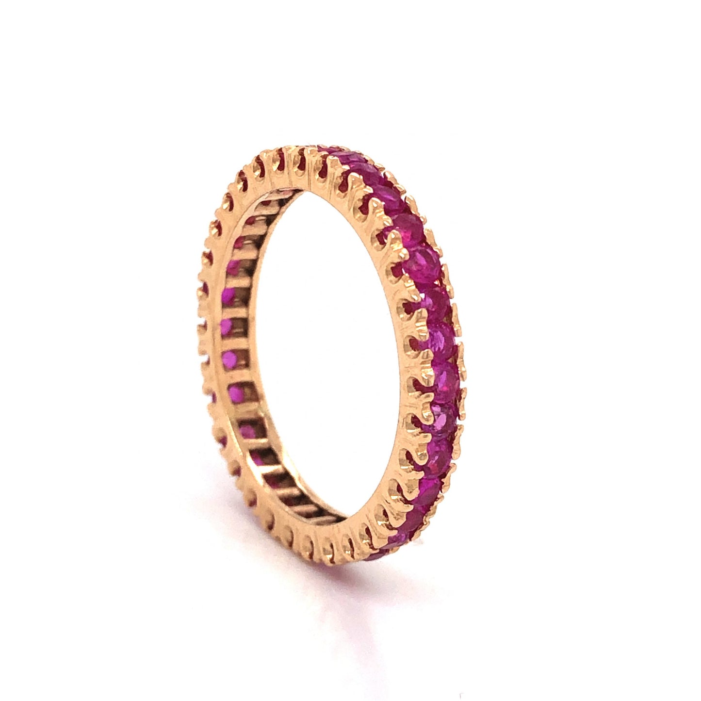 Modern Round Cut Ruby Eternity Wedding Band in 14k Yellow Gold