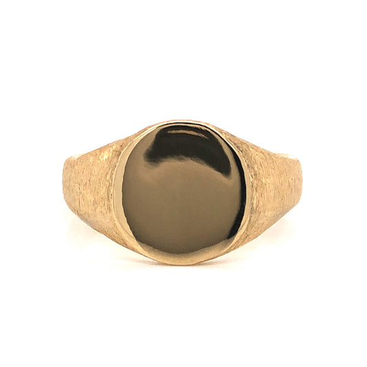 Mid-Century Round Signet Ring in 14k Yellow Gold