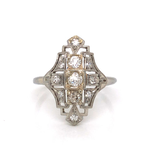 .63 Art Deco Filigree Diamond Cocktail Ring in 18k