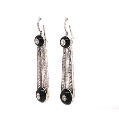 1.42 Art Deco Diamond & Onyx Drop Earrings in Platinum