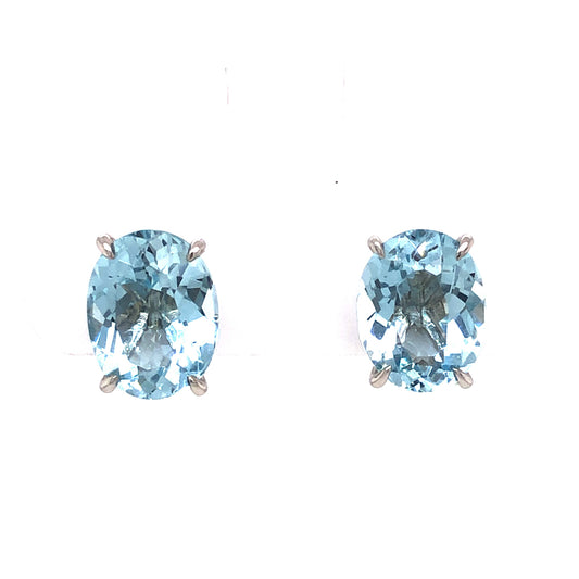 Oval Cut Aquamarine Stud Earrings in Platinum