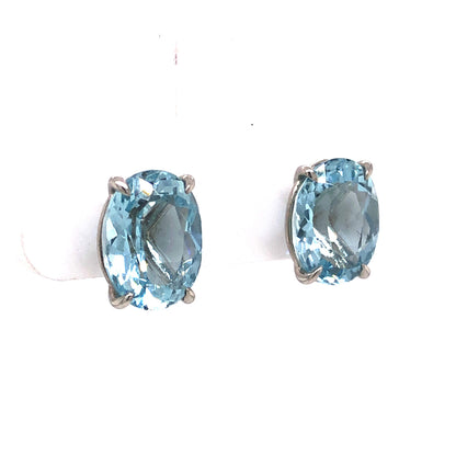 Oval Cut Aquamarine Stud Earrings in Platinum
