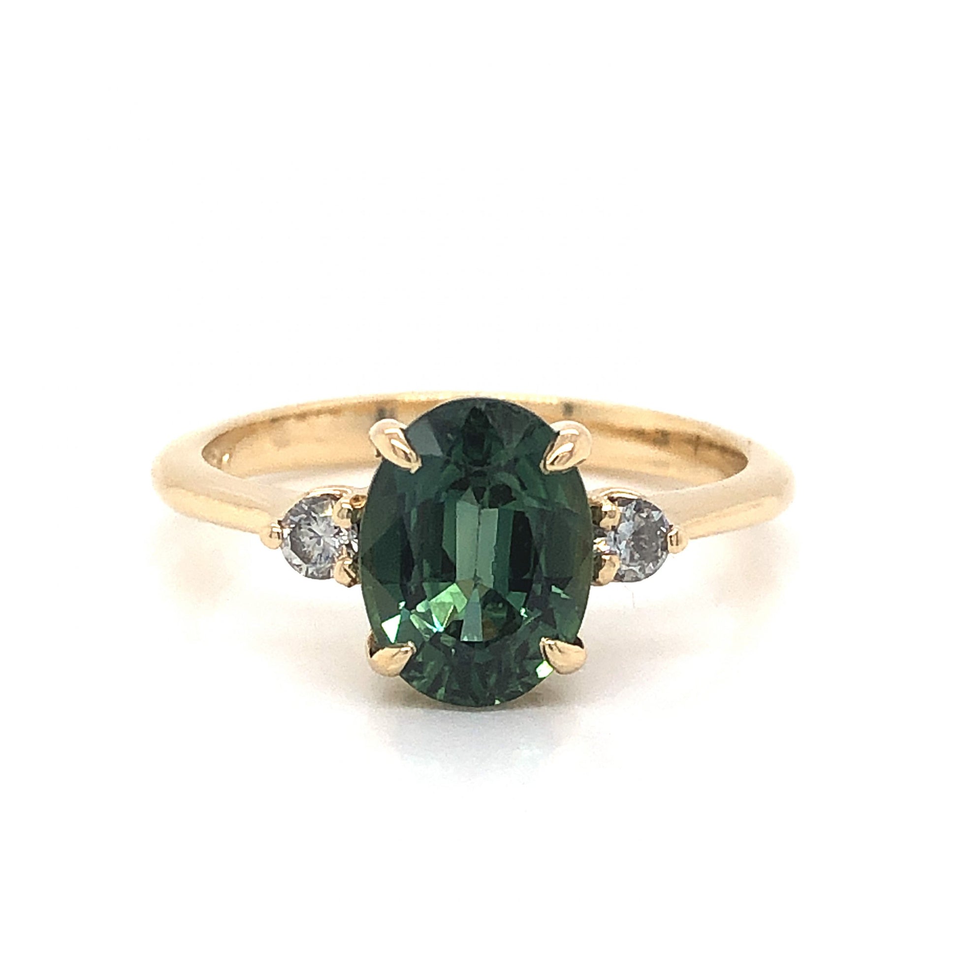 Oval Cut Green Sapphire Engagement Ring in 14k Yellow Gold