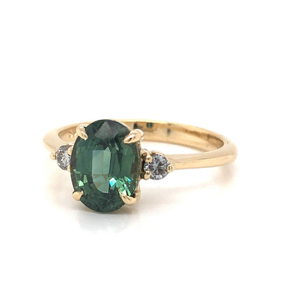 Oval Cut Green Sapphire Engagement Ring in 14k Yellow Gold