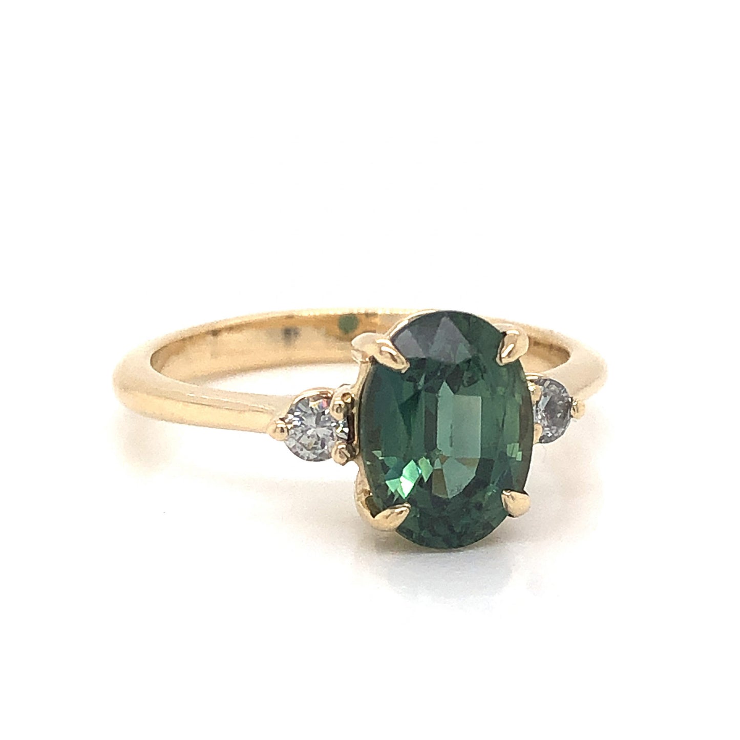 Oval Cut Green Sapphire Engagement Ring in 14k Yellow Gold