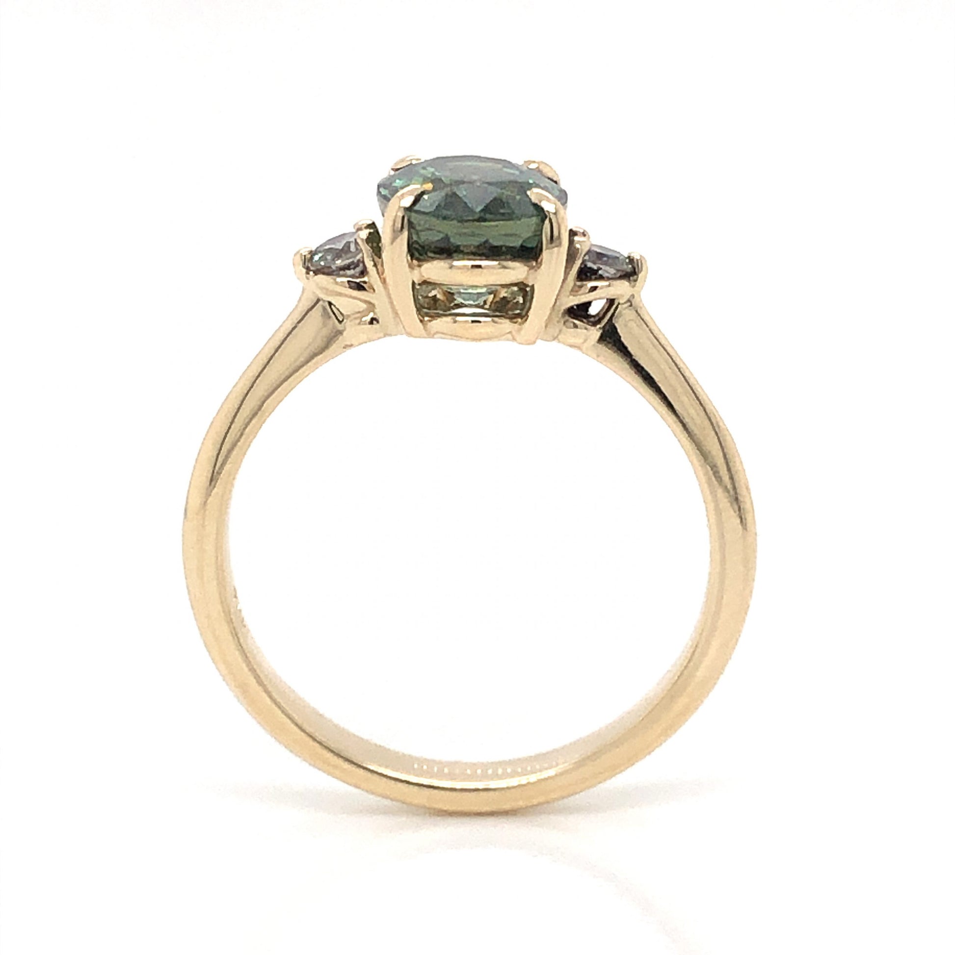 Oval Cut Green Sapphire Engagement Ring in 14k Yellow Gold