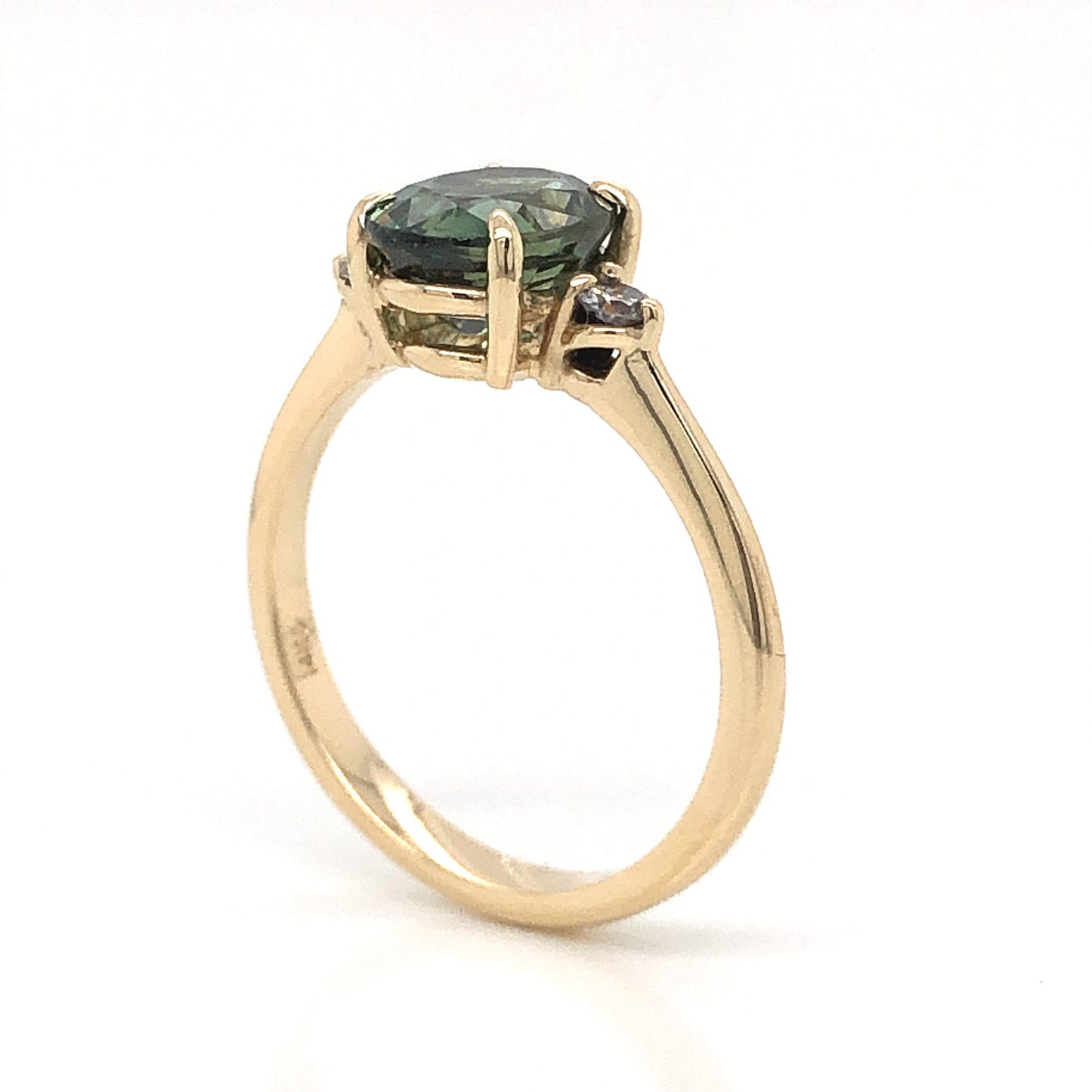 Oval Cut Green Sapphire Engagement Ring in 14k Yellow Gold