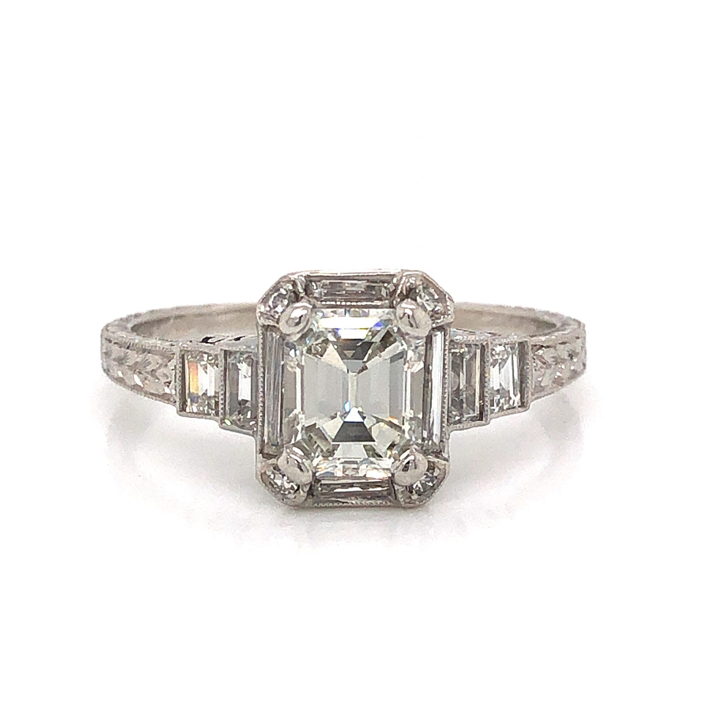 1.00 Emerald Cut Art Deco Diamond Engagement Ring in Platinum