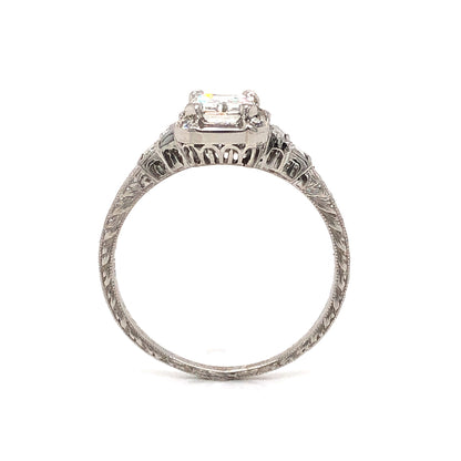 1.00 Emerald Cut Art Deco Diamond Engagement Ring in Platinum