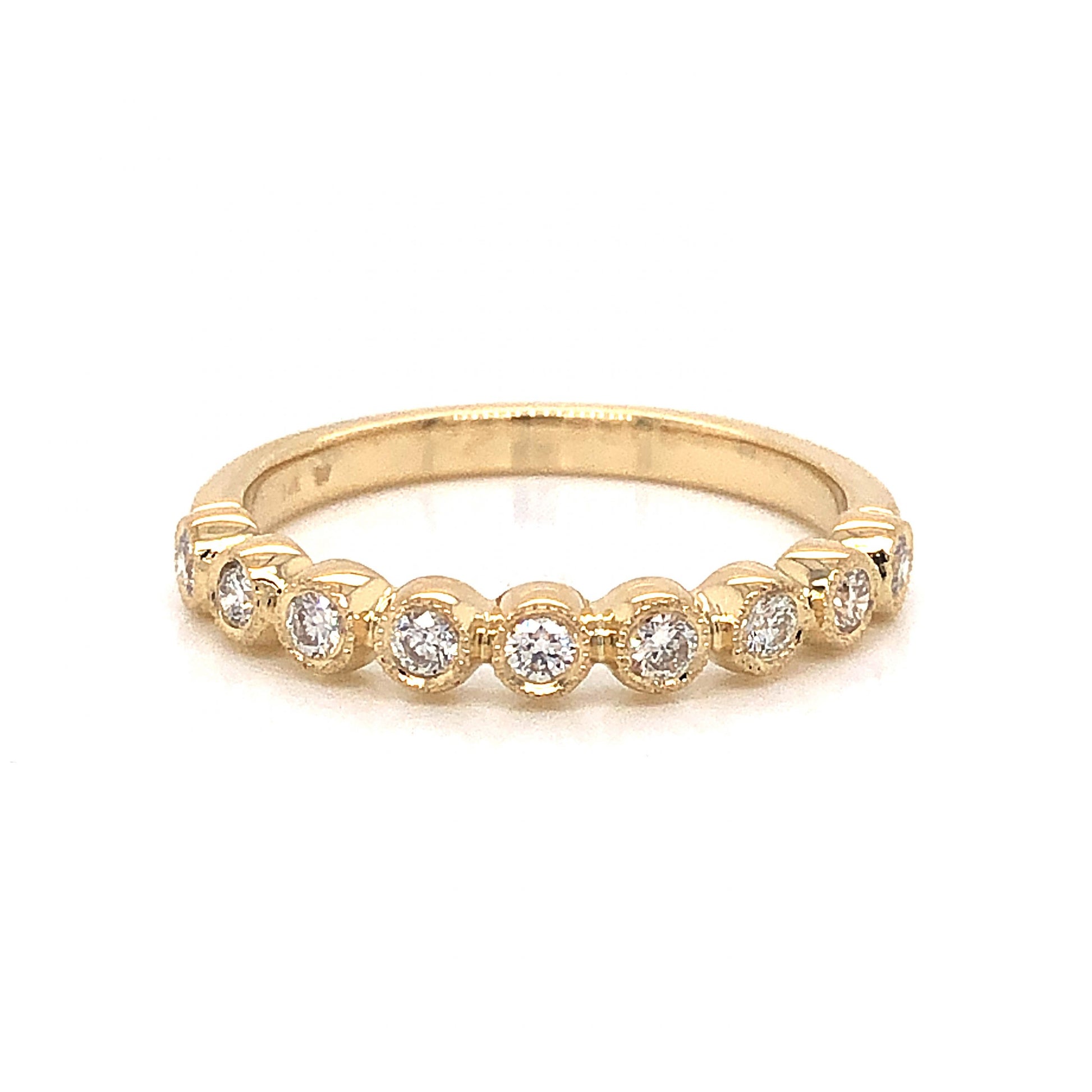 .24 Bezel Set Diamond Wedding Band in 14k Yellow GoldComposition: 14 Karat Yellow Gold Ring Size: 6.5 Total Diamond Weight: .24ct Total Gram Weight: 2.2 g Inscription: 14k
      