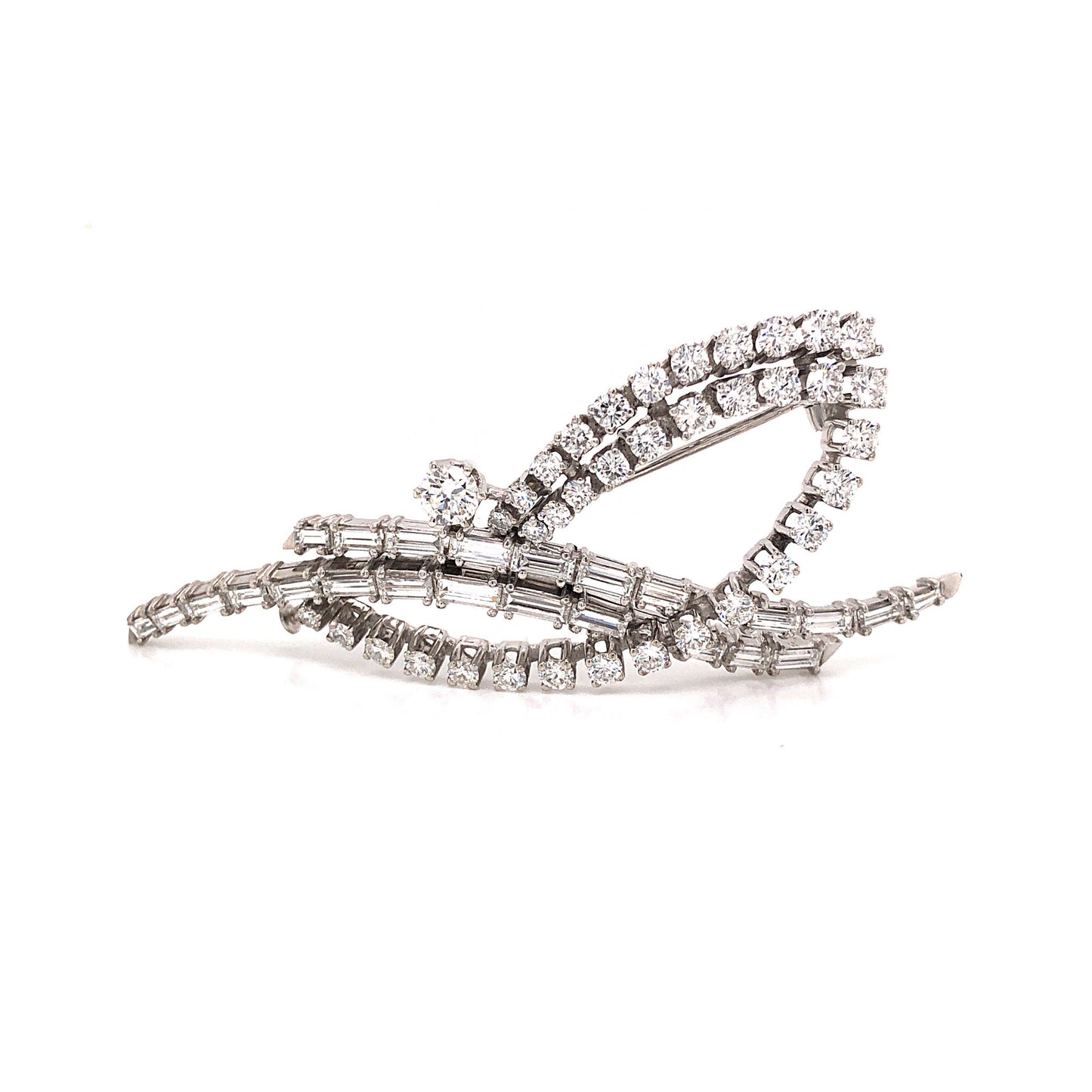 1950's Black Starr & Frost Diamond Brooch in 18k White Gold