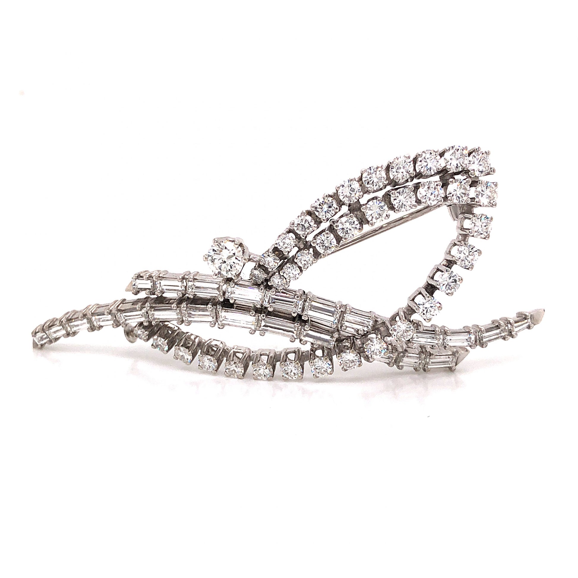 1950's Black Starr & Frost Diamond Brooch in 18k White Gold