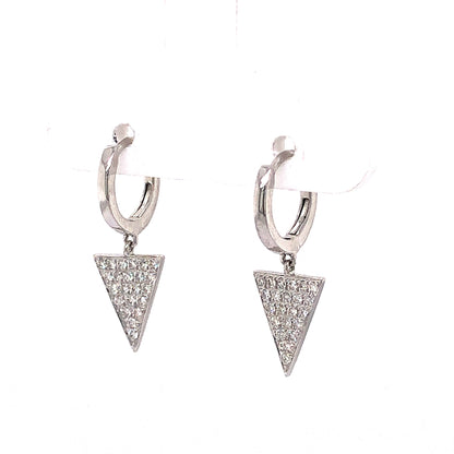 Pave Diamond Triangle Drop Earrings in 14k White Gold