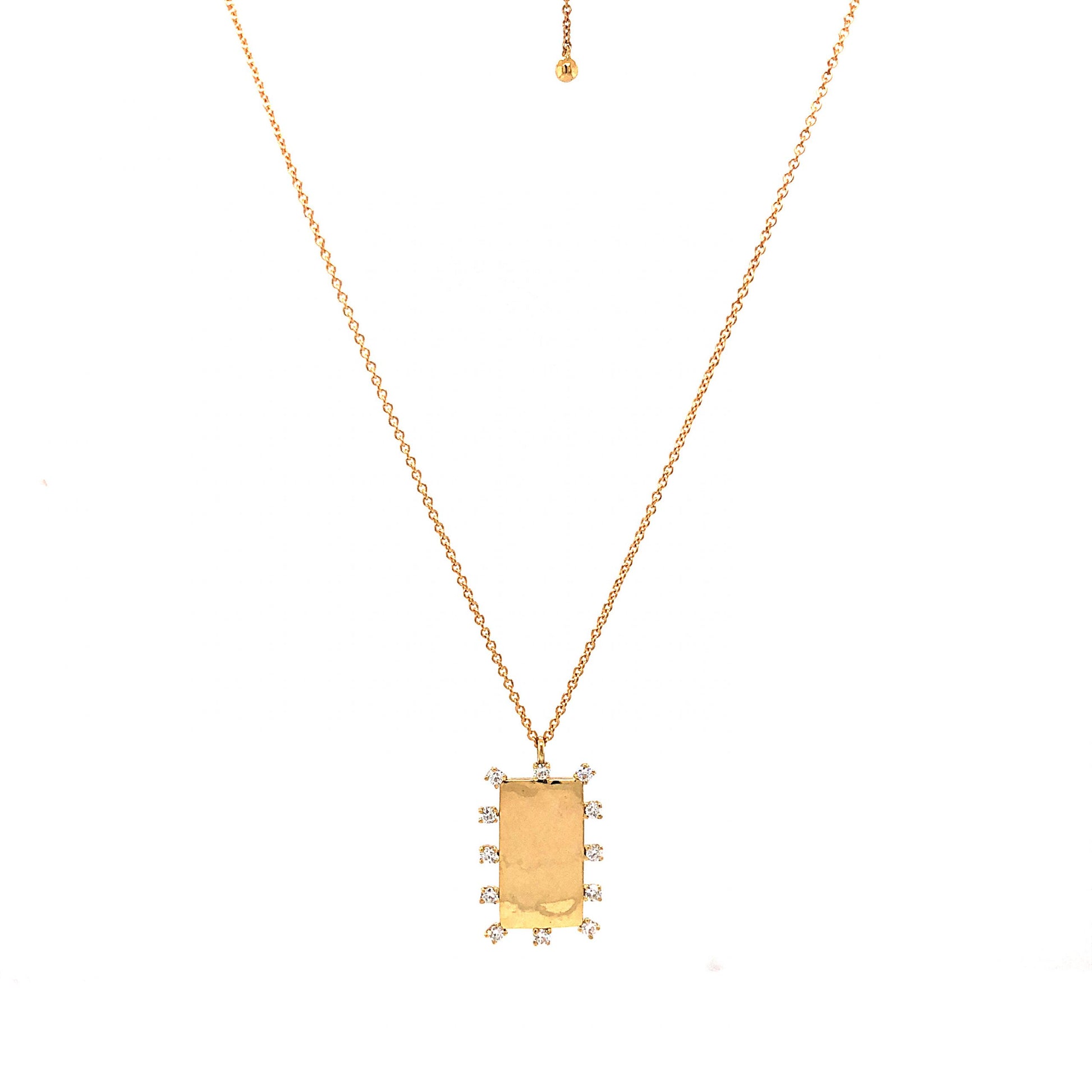 Rectangular Diamond Pendant Necklace in 18k Yellow GoldComposition: 18 Karat Yellow GoldTotal Diamond Weight: .18 ctTotal Gram Weight: 3.0 gInscription: 18k 