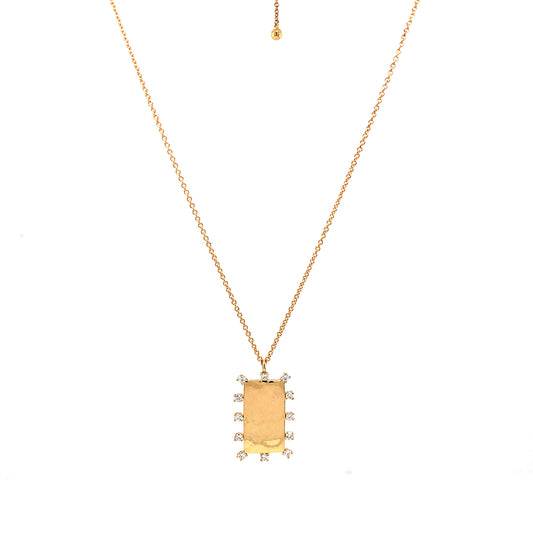 Rectangular Diamond Pendant Necklace in 18k Yellow Gold