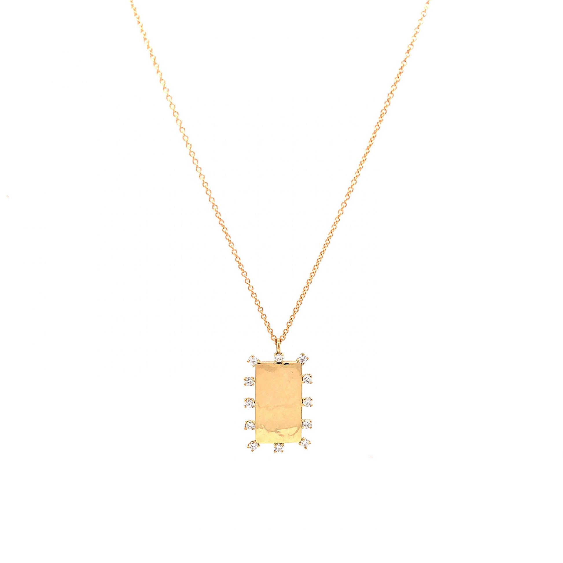 Rectangular Diamond Pendant Necklace in 18k Yellow GoldComposition: 18 Karat Yellow GoldTotal Diamond Weight: .18 ctTotal Gram Weight: 3.0 gInscription: 18k 