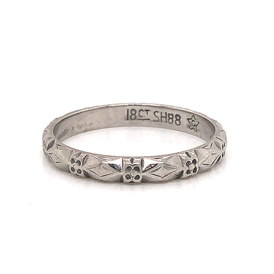 Geometric Art Deco Wedding Band in 18k White Gold