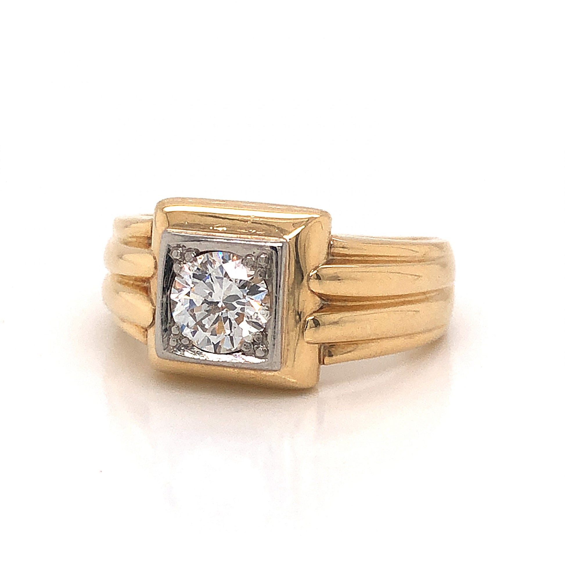 .70 Mid-Century Diamond Engagement Ring in 14k Yellow GoldComposition: 14 Karat White Gold/14 Karat Yellow Gold Ring Size: 8 Total Diamond Weight: .70ct Total Gram Weight: 7.6 g Inscription: 14
      