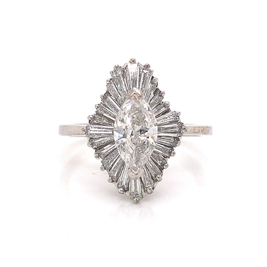 Marquise Diamond Ballerina Halo Engagement Ring in 18k White Gold