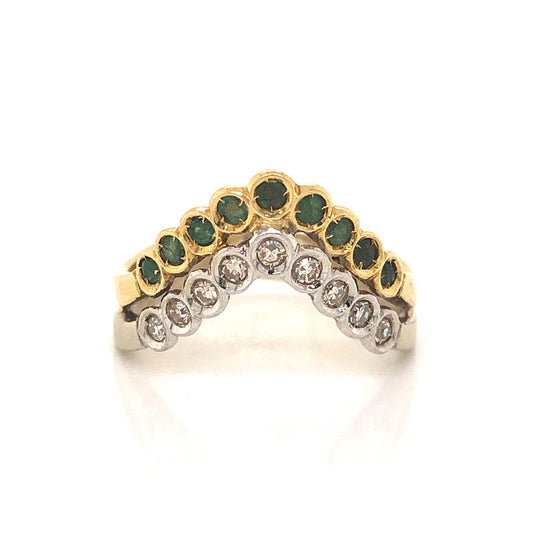 Contoured Bezel Set Emerald & Diamond Band in 18k Gold