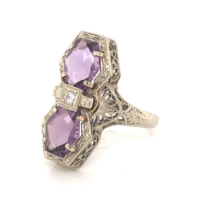 Antique Belais Bros Amethyst Cocktail Ring in 14k White Gold