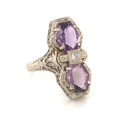 Antique Belais Bros Amethyst Cocktail Ring in 14k White Gold