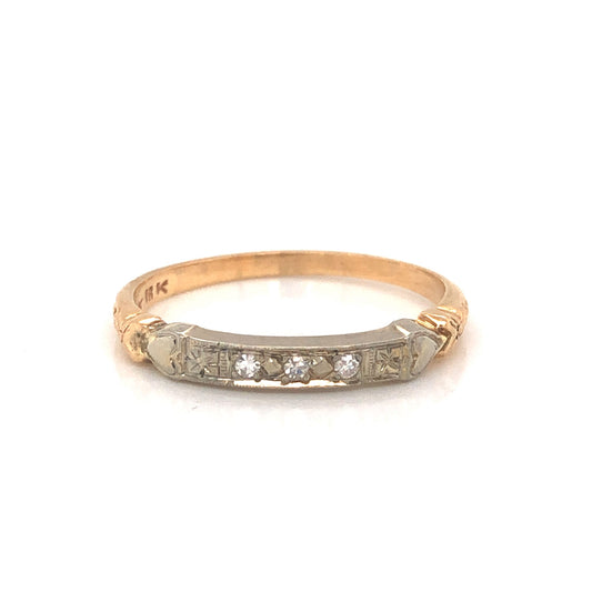 Retro Engraved Two-Toned Diamond Wedding Band in 14k & 18k