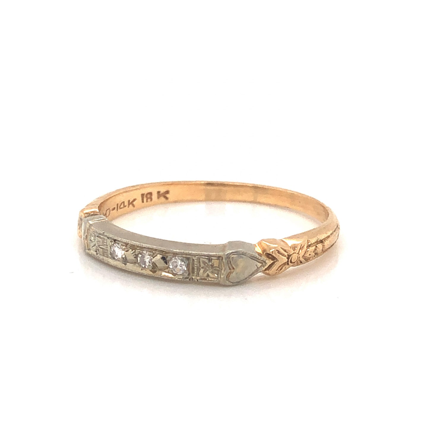 Retro Engraved Two-Toned Diamond Wedding Band in 14k & 18k