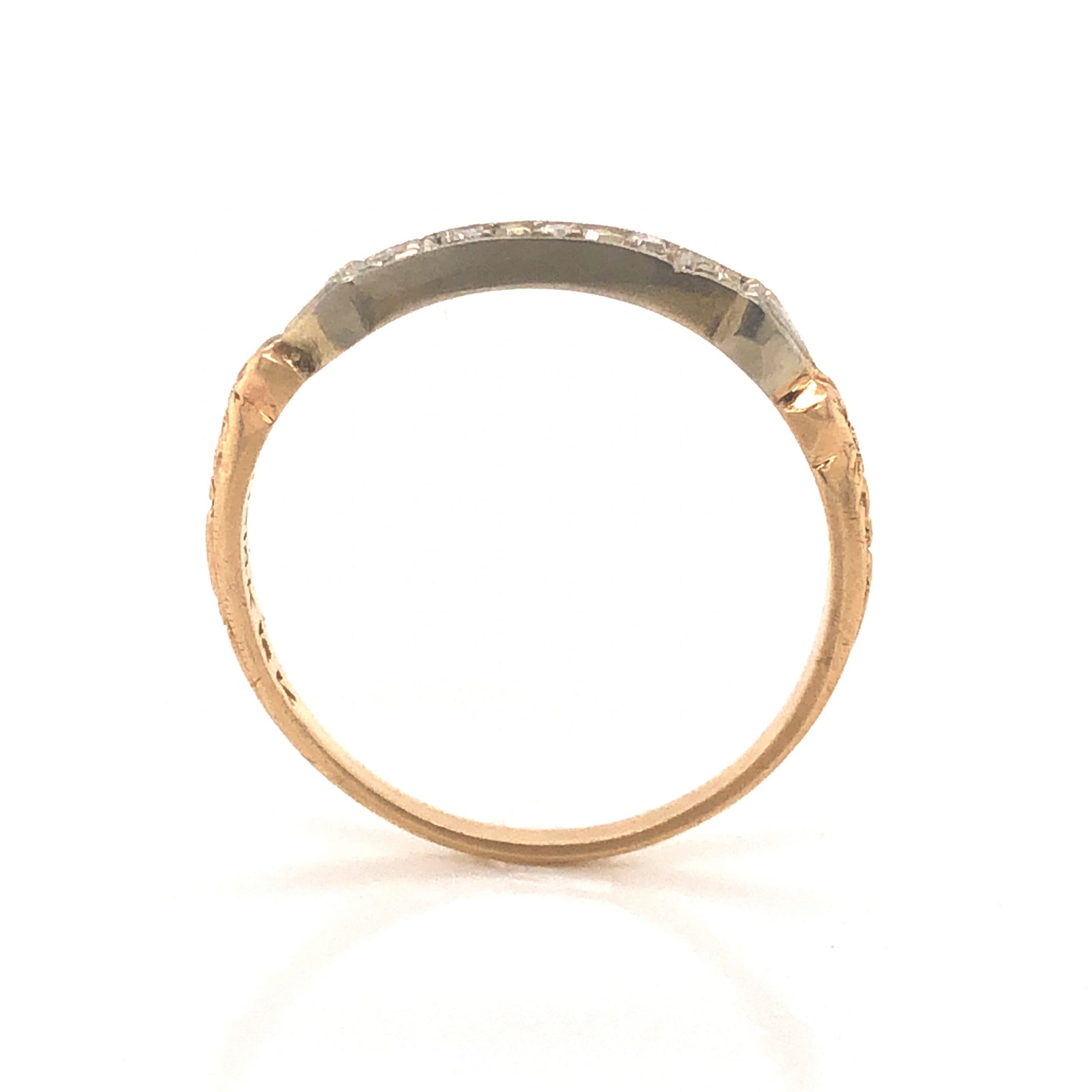 Retro Engraved Two-Toned Diamond Wedding Band in 14k & 18k