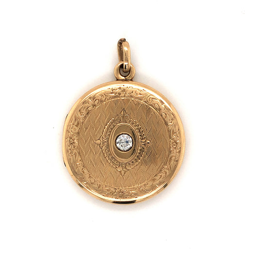 Round Victorian Diamond Locket in 14k Yellow Gold