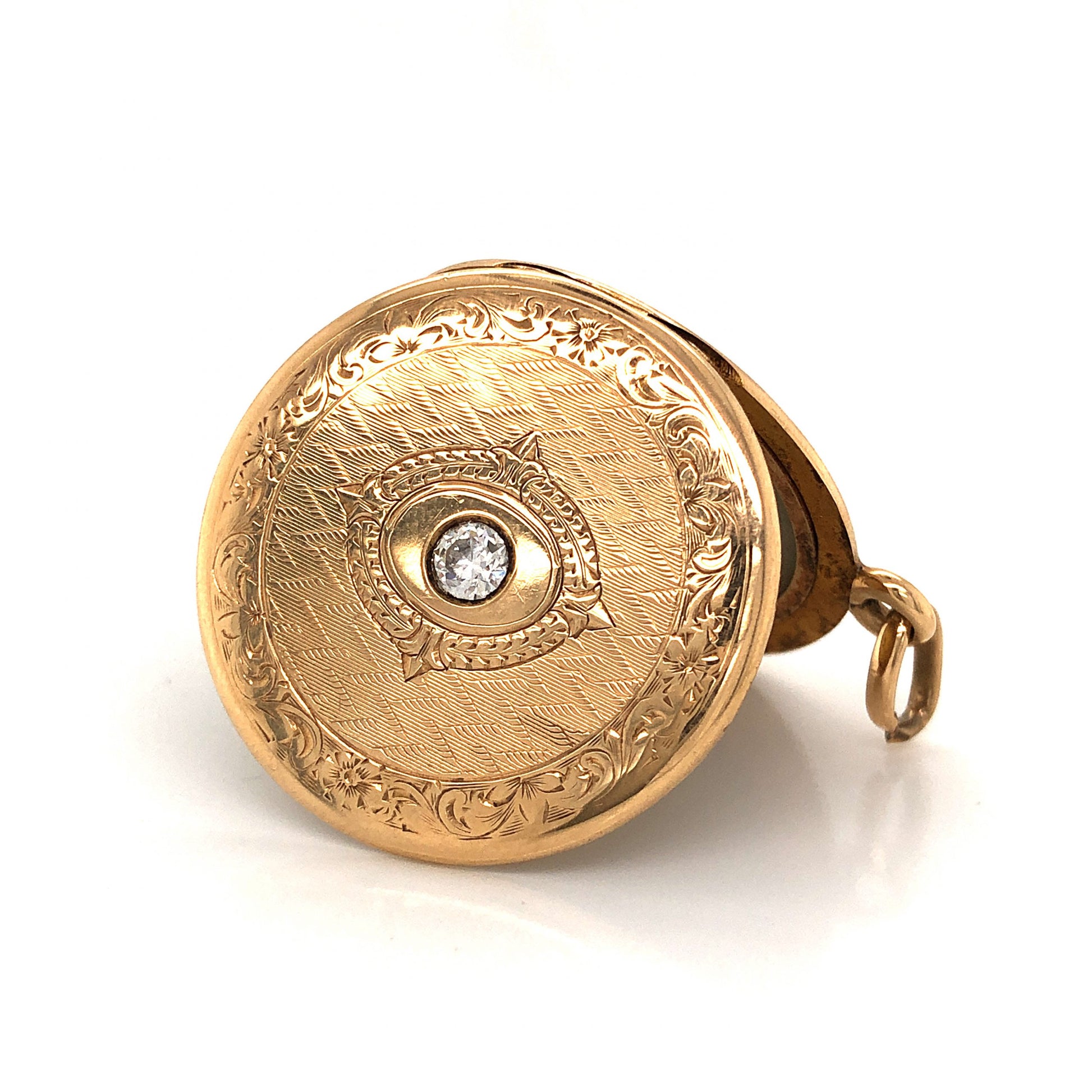 Round Victorian Diamond Locket in 14k Yellow Gold