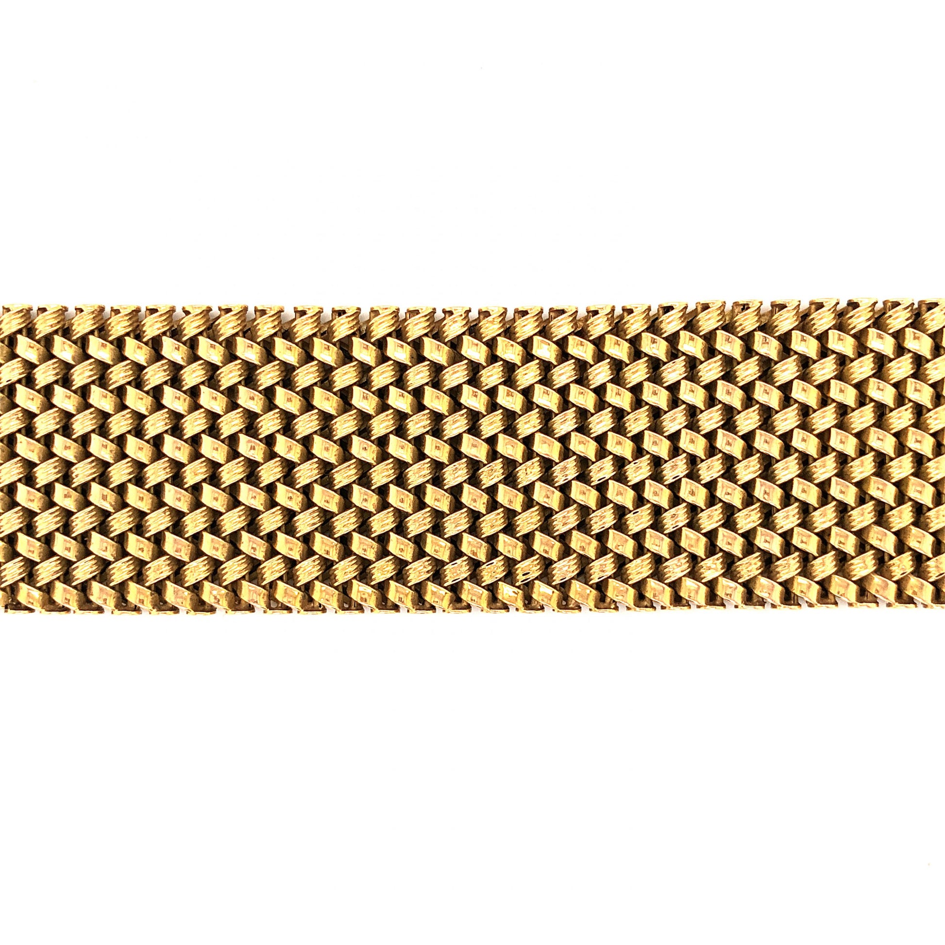 Mid-Century Woven Bracelet in 18k Yellow GoldComposition: 18 Karat Yellow GoldTotal Gram Weight: 64.6 gInscription: 750