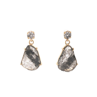 Rustic Diamond Drop Earrings in 14k Yellow Gold