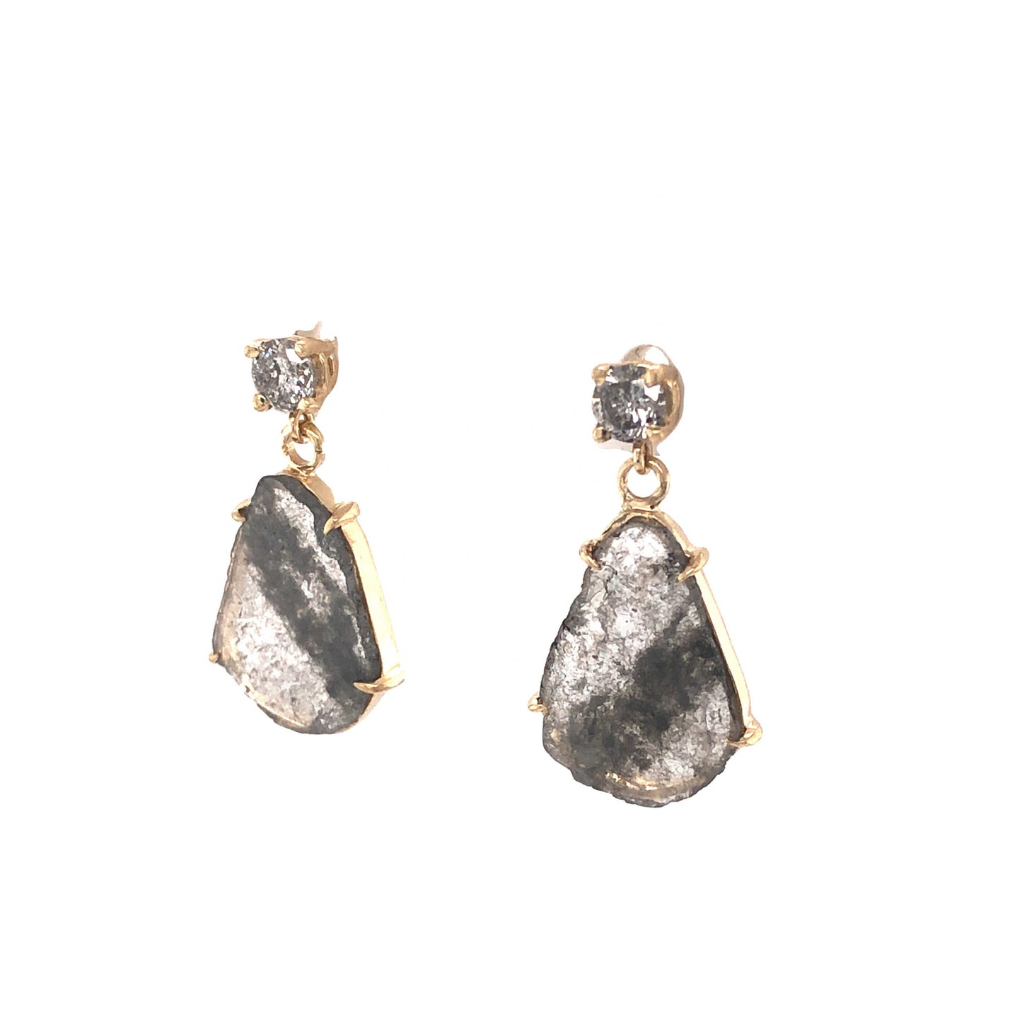 Rustic Diamond Drop Earrings in 14k Yellow Gold