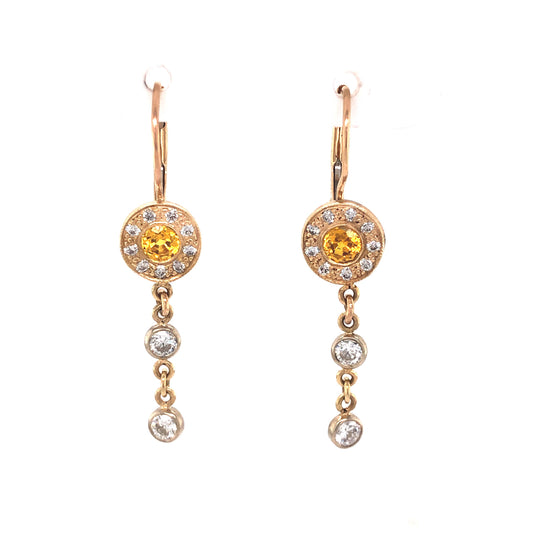 Yellow Sapphire & Diamond Drop Earrings in 14k Yellow Gold