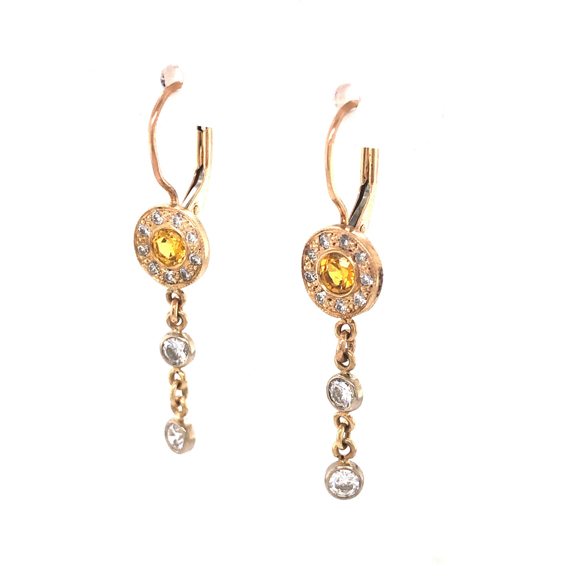 Yellow Sapphire & Diamond Drop Earrings in 14k Yellow Gold