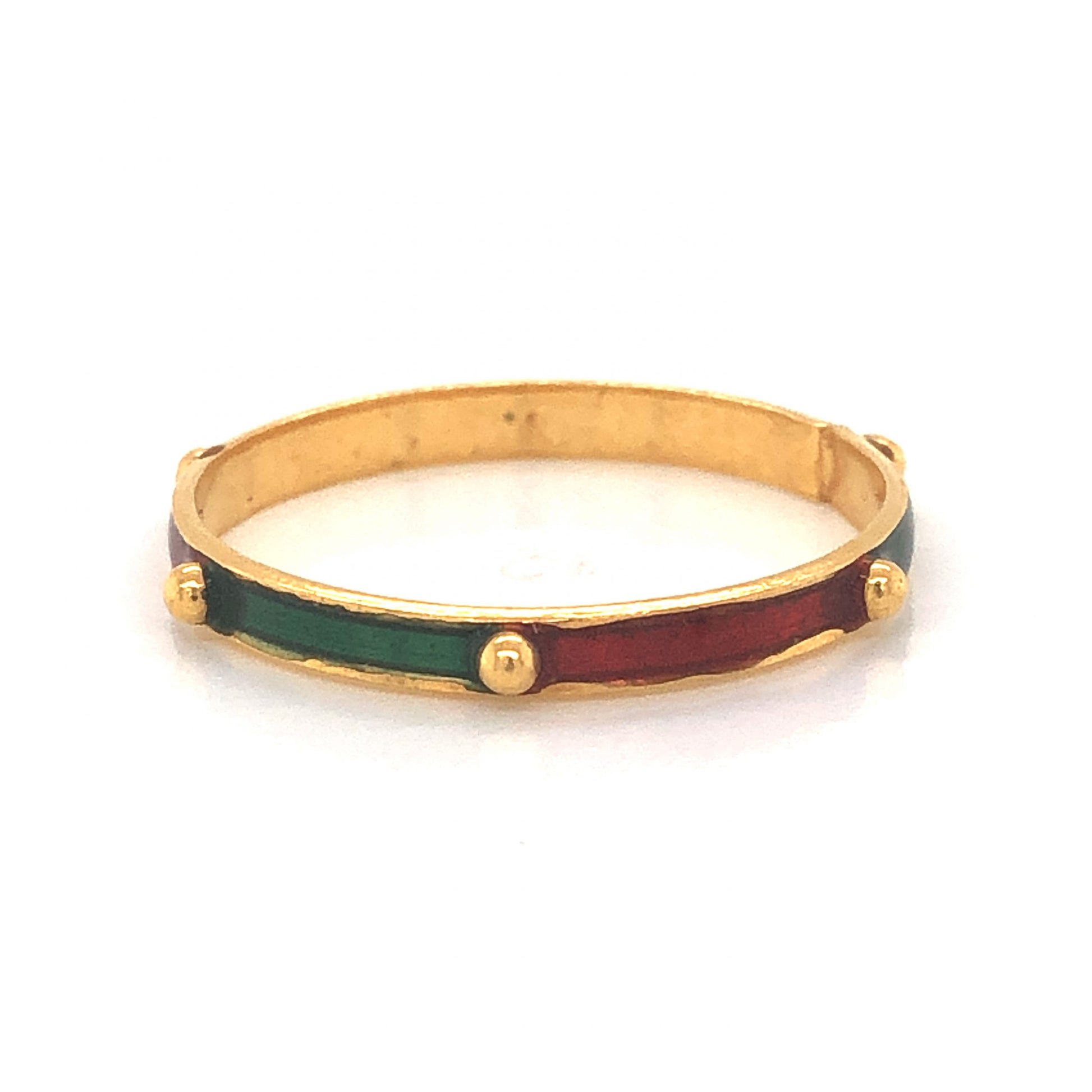 Green & Red Enamel Stacking Ring in 21k Yellow Gold