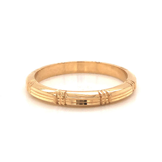 Mid-Century Ridged Wedding Band in 14k Yellow Gold