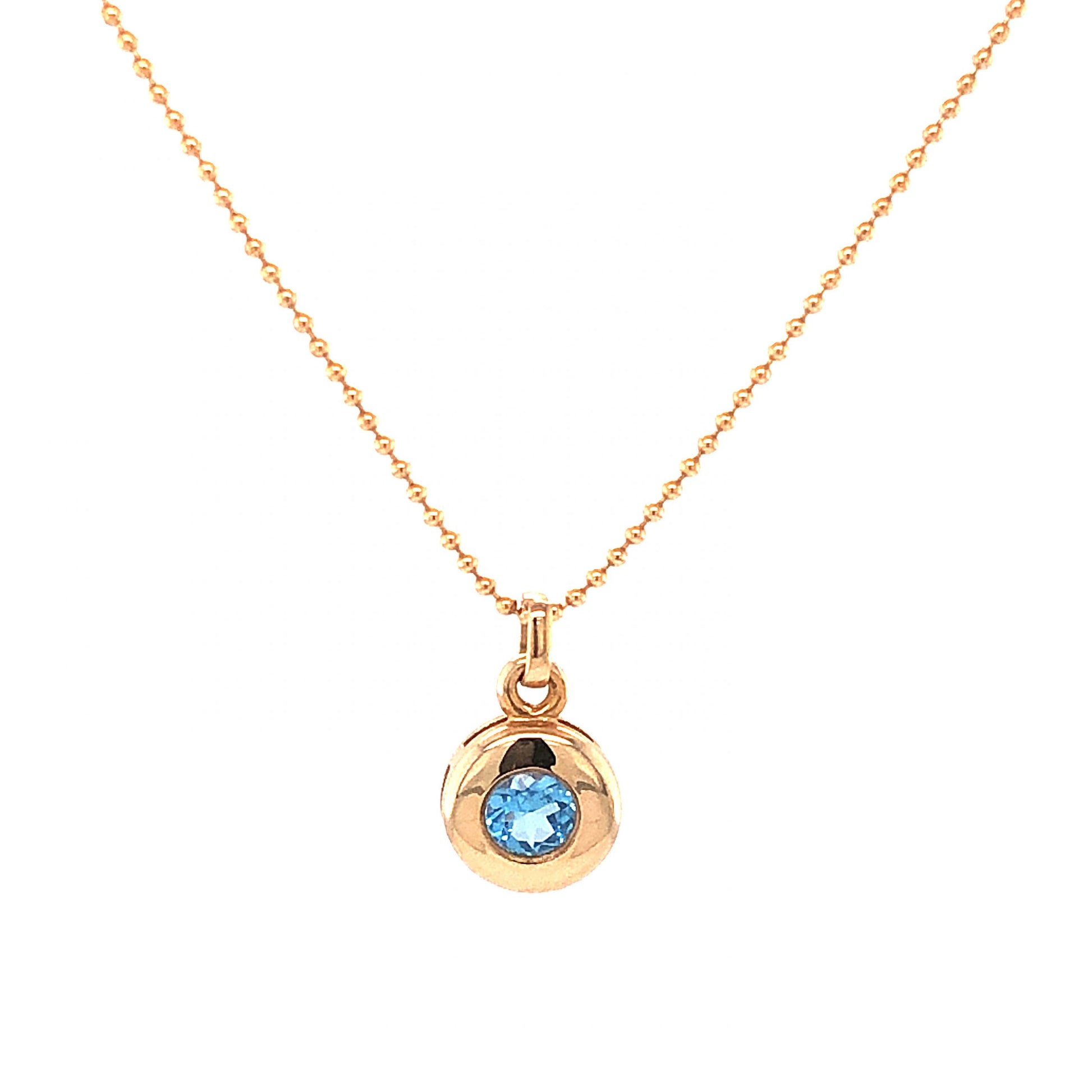 Round Blue Topaz Pendant Necklace in 14k Yellow Gold