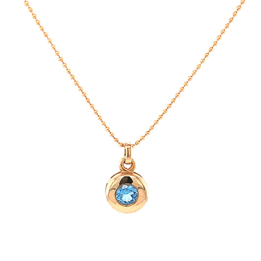 Round Blue Topaz Pendant Necklace in 14k Yellow Gold