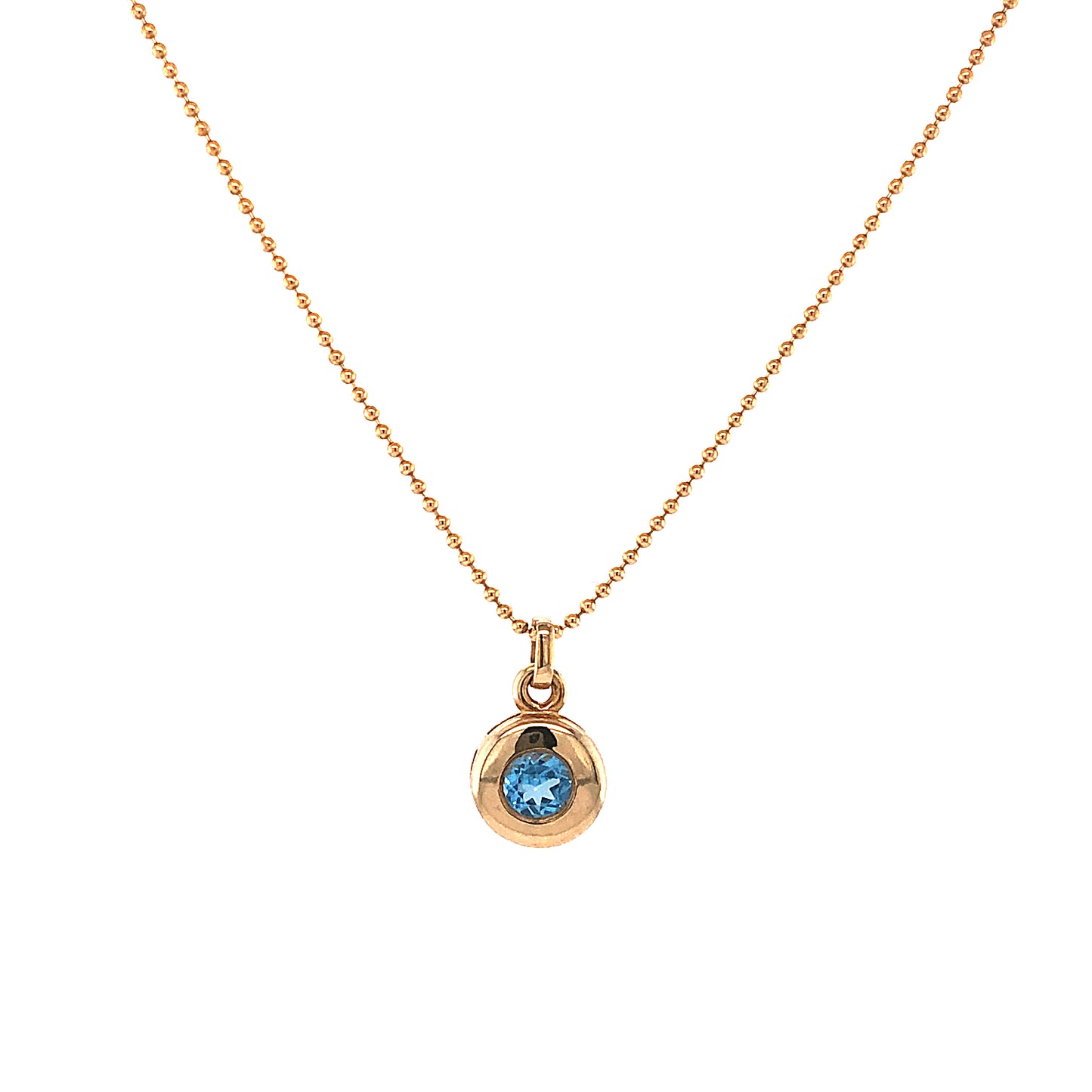 Round Blue Topaz Pendant Necklace in 14k Yellow Gold