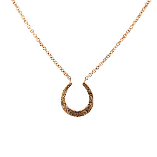 Filigree Horseshoe Pendant Necklace in 14k Yellow Gold