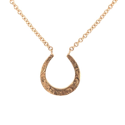 Filigree Horseshoe Pendant Necklace in 14k Yellow Gold