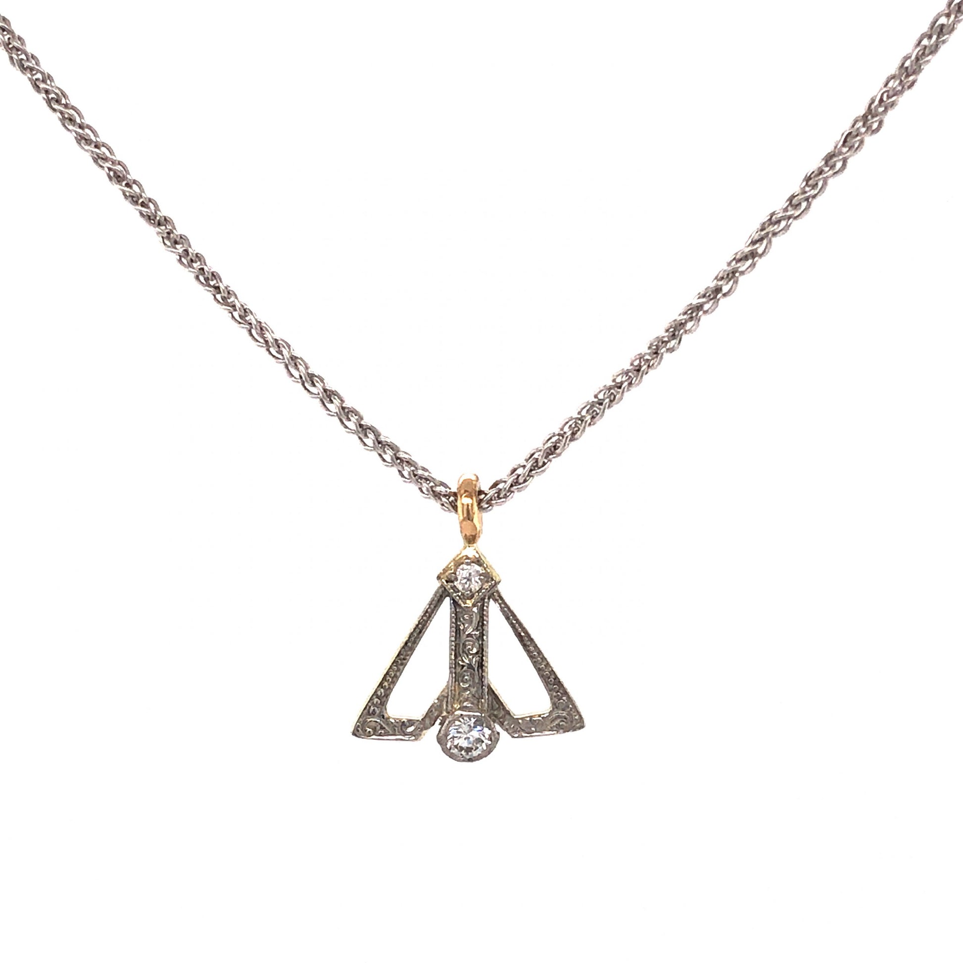 Two-Toned Art Deco Diamond Pendant Necklace in 14k Gold