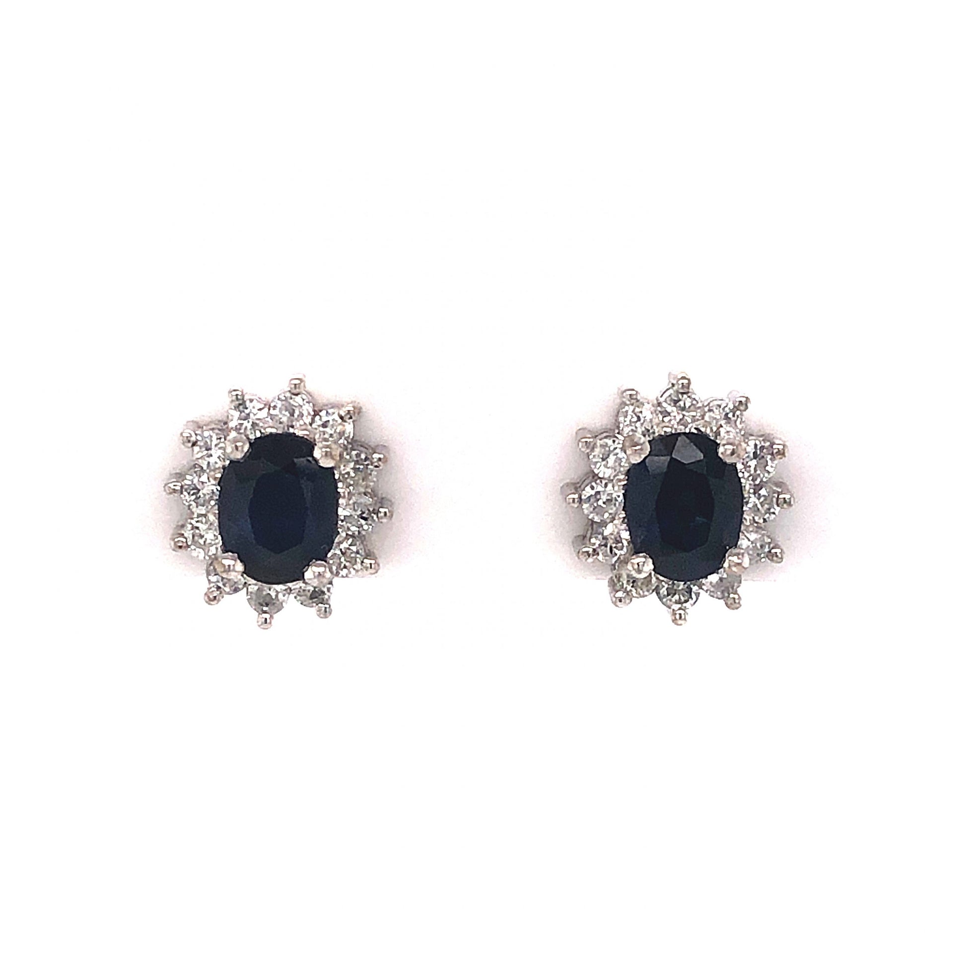 1.68 Oval Sapphire & Diamond Stud Earrings in 18K White GoldComposition: 18 Karat White Gold Total Diamond Weight: .36ct Total Gram Weight: 4.9 g Inscription: 18k
      