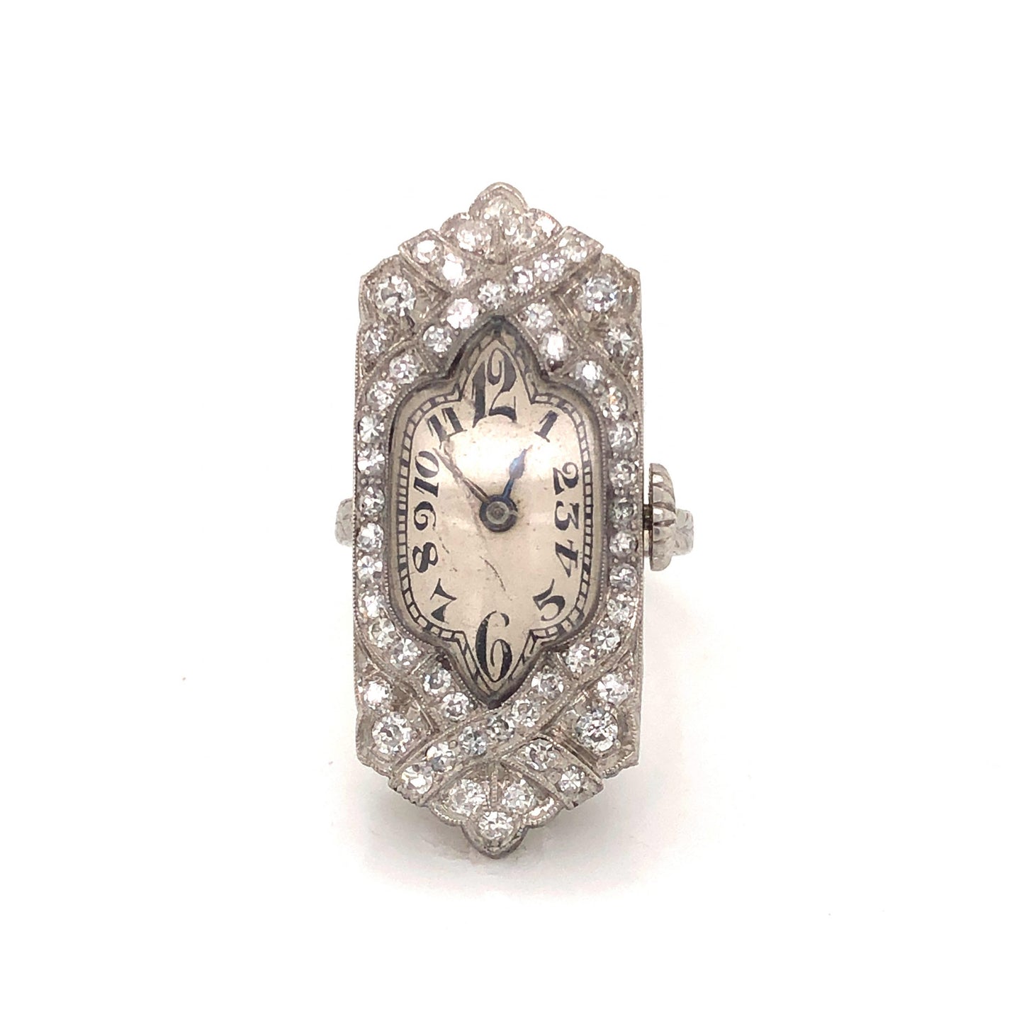 Antique Diamond Watch Ring in Platinum & 18k White Gold