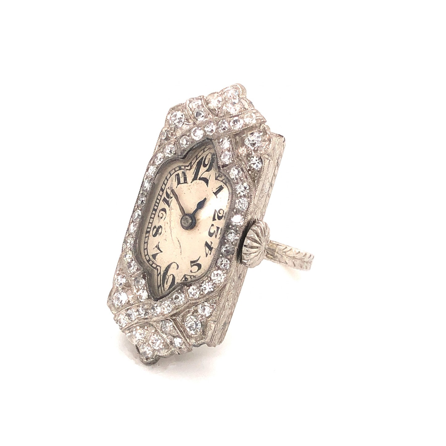 Antique Diamond Watch Ring in Platinum & 18k White Gold